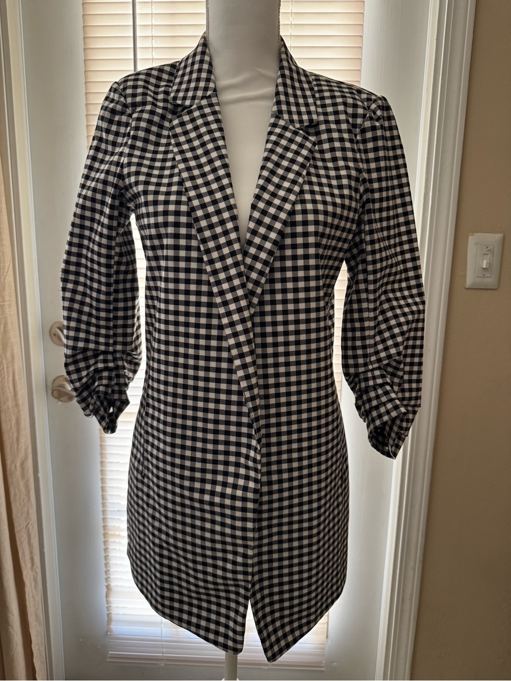 Rachel Zoe Black and White Gingham Tunic Blazer
